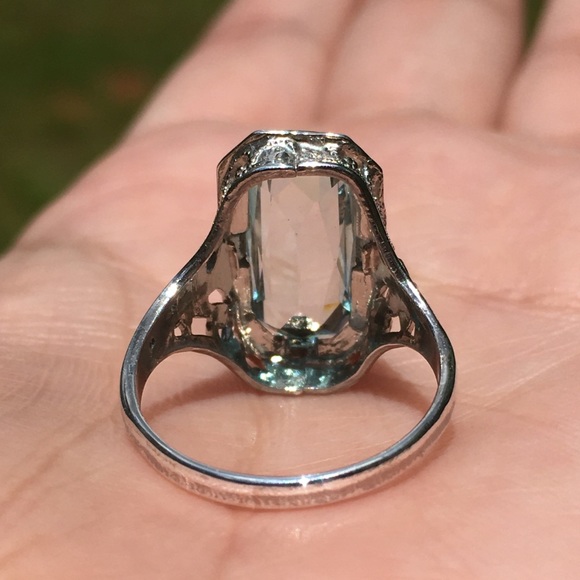 Intricate Art Deco Sterling Silver Blue Topaz Ring - Picture 7 of 15